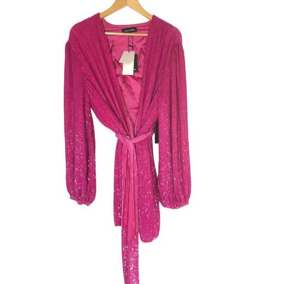 Retrofete Gabrielle Sequin Robe Wrap Dress Pink NWT L - Picture 4 of 12